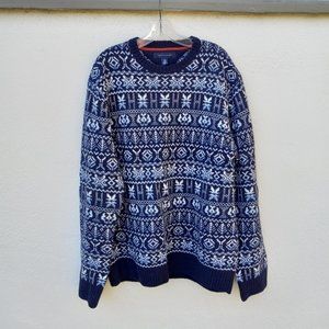 Tommy Hilfiger Blue & White Lambswool Blend Fair Isle Sweater Size XL Apres Ski